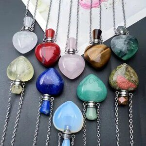 ✨NEW✨ Openable Natural Stone Perfume Bottle Heart Pendant Necklace - Various